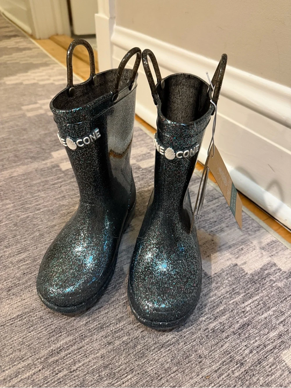 LONECONE- Shiny Girls Rain Boot,Waterproof, easy pull handles, non-slip outsoles